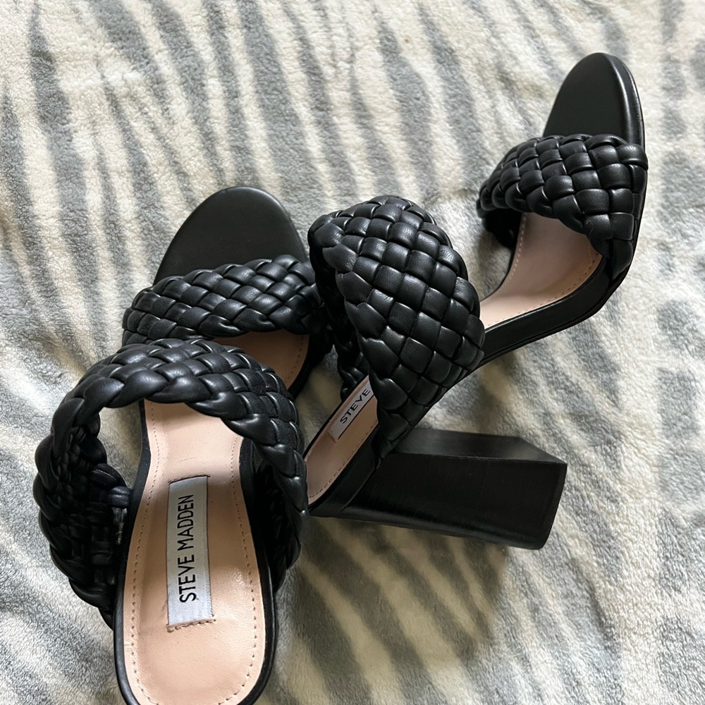 Steve Madden Black Braided Block Heels